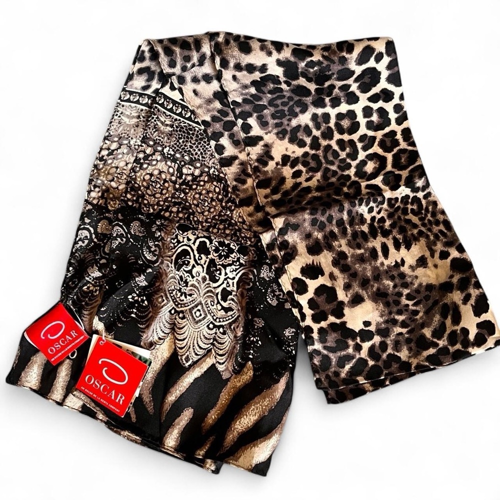 OSCAR DE LA RENTA Leopard Cheetah Mix Animal Print 100% Silk - Picture 4 of 5